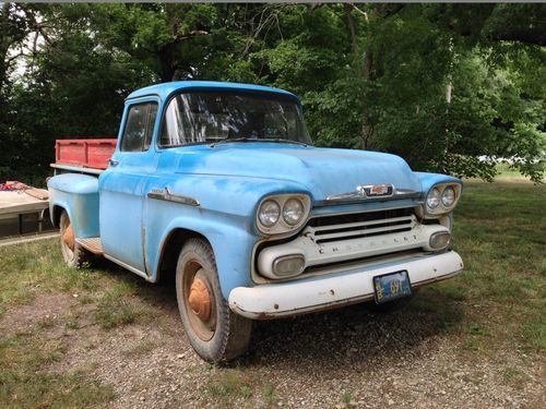 1958 chevy apache 36 stepside pick up, all original barn find one owner survivor