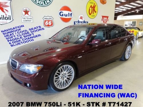 2007 750li,sunroof,nav,htd/cool lth,logic 7,6 disk cd,20in whls,51k,we finance!!