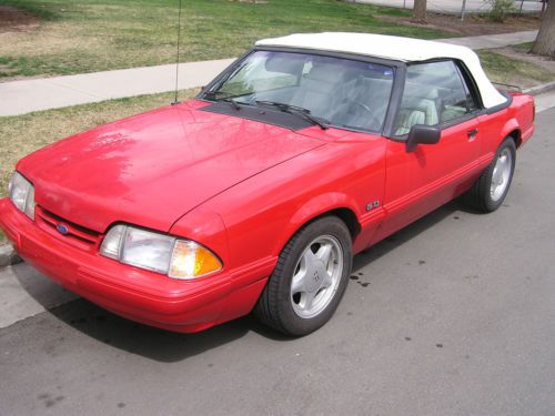1993 ford mustang lx 5.0 red convertible &lt;60k miles! last fox body white leather