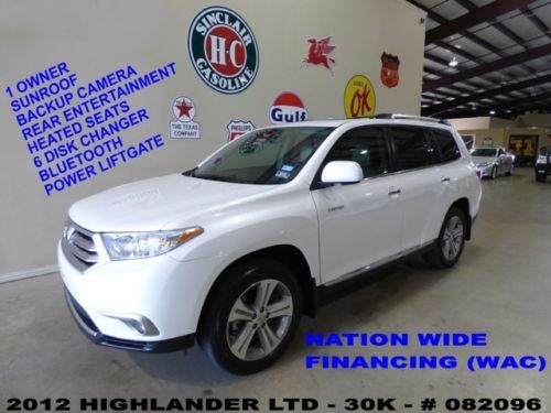 2012 highlander ltd,sunroof,back-up cam,rear dvd,6disk cd,3rd row,30k,we finance