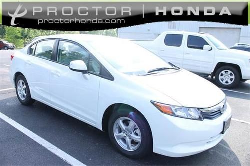 2012 honda civic compact natural gas cng gx white w/$2000 gas card