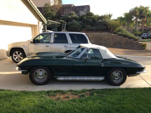 1967 corvette roadster, l79 4 speed, goodwood green, white top, number matching