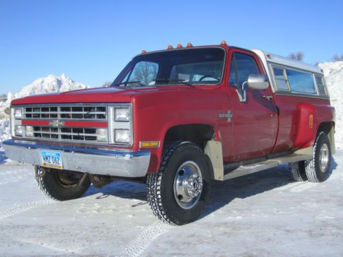 1986 chevrolet k30 4x4 dually 1 ton 4 speed 454 red topper low miles