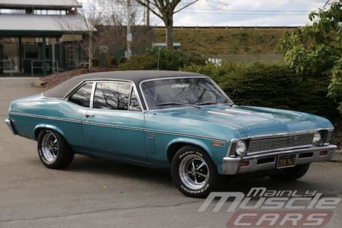 1969 nova survivor look in beautiful azure turquois with pro touring upgrades!