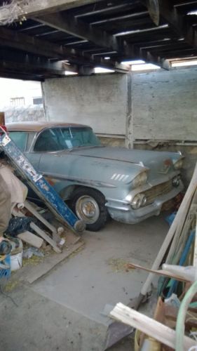 1958 impala sport coupe barn find original silver/blue west texas project car