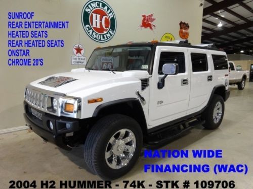 2004 h2 suv,sunroof,rear dvd,heated leather,bose,20in chrome whls,74k,we finance