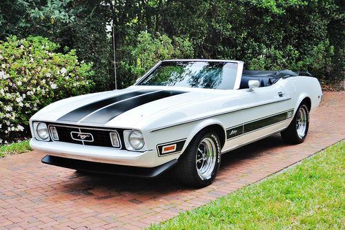 Check out this pony 73 ford mustang convetible with mach 1 stripes v-8,a/c,p.b,s