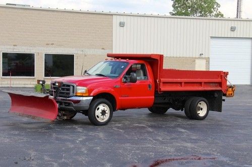 2001 ford f-450 xl 4x4 dump truck snow plow salt spreader only 59k miles! wow$$