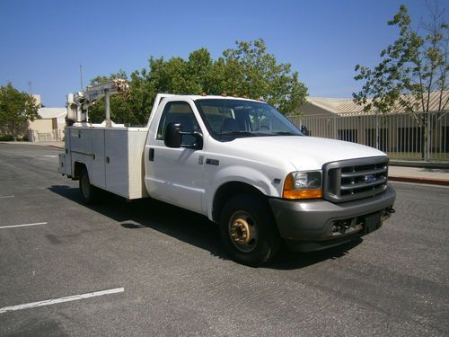 2001 ford f-350 dually utility bed with crane (boom) no reserve 19k low miles