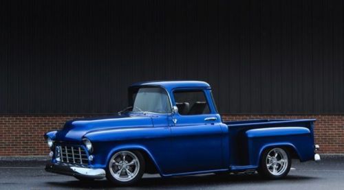 1956 chevrolet half ton pickup show truck custom pearl blue pontiac v-8 motor
