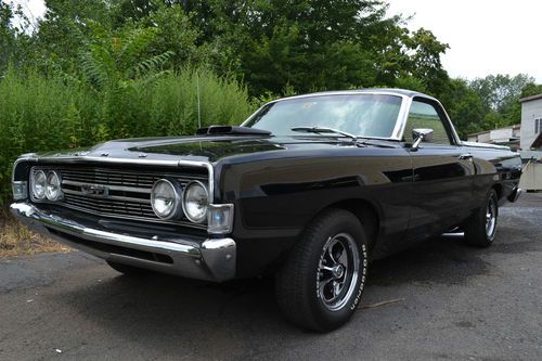 1968 ford ranchero gt*shaker hood*stick*buckets*laser straight*black beauty!