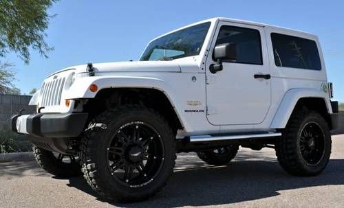 2011 jeep wrangler sahara hardtop custom tires &amp; wheels white carfax certified