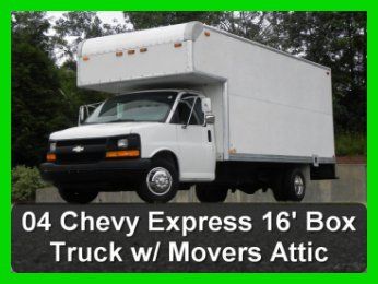 2004 chevy express 3500 16' box truck w/ movers attic - 6.0l vortec v8   * 87k *