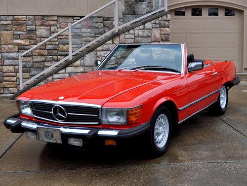 1979 mercedes-benz 450 sl fire engine red on black leather both tops