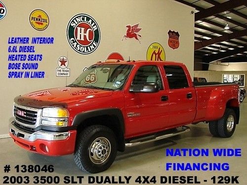 2003 sierra 3500 dually slt 4x4,diesel,htd lth,bose,16in whls,129k,we finance!!