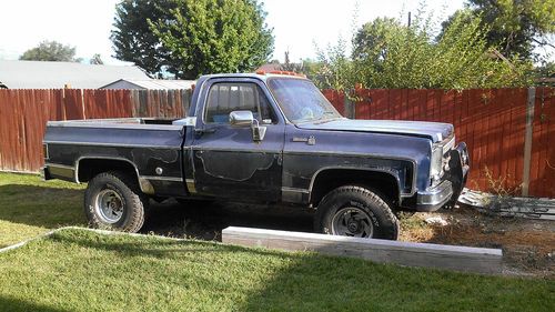 Blue chevy truck lifted 350 small block edelbrock comp cams headers intake gmc