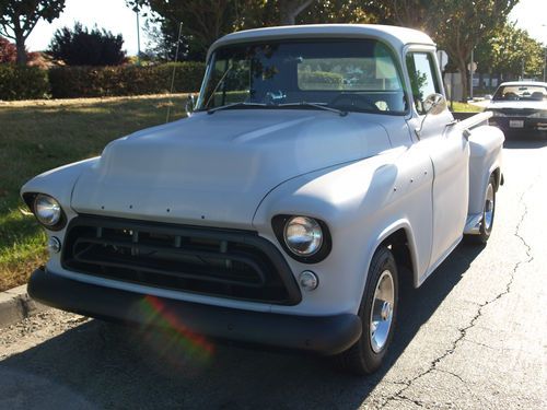 1957 chevy chevrolet 3100 stepside 3 speed 327cid black / grey interior