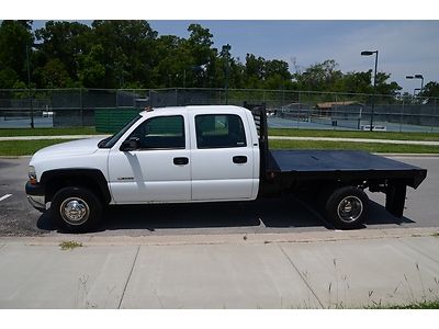 2002 chevroloet gmc 3500 9-ft flatbed crew cab 6.0 gas manual shift clean no res