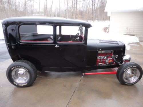 Ford model a sedan total restored black on red with chevy motor