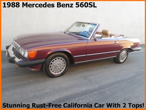 1988 mercedes benz 560sl! 99.9% rust-free ca. car with 2 tops + rare back seat!
