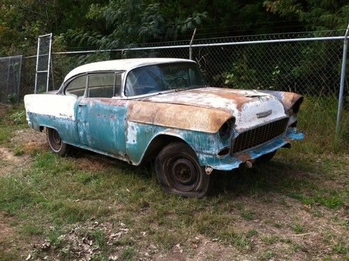 1955 55 chevy chevrolet roller barn find rat rod gasser bel air 2dr hardtop