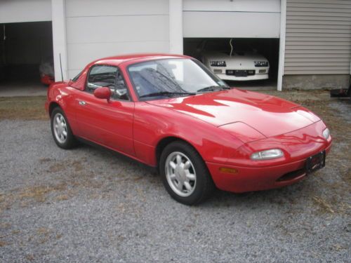 1990 mazda miata mx-5 orig 58k red hardtop &#034;b&#034; package a/c window stkr 1.6 30mpg