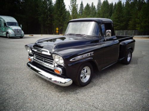 1959 chevy truck 5lug shortbed 350/350 ps pb ac tilt wheel black on black ca rod