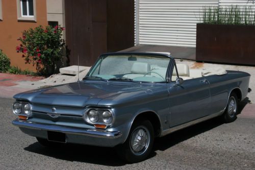 64 corvair monza convertible, sliver blue, white interior &amp; top, frame-off resto
