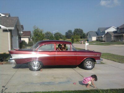 1957 chevy bel air, maroon color, 2-door hardtop, fair condition