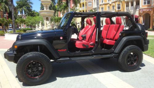 Rare red katzkin 2013 jeep wrangler unlimited sport utility 4-door 3.6l 4x4 lift