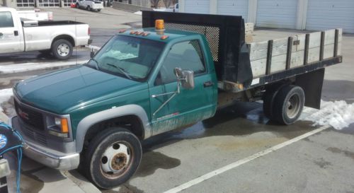 1999 gmc c-3500hd 6.5l turbo diesel truck flatbed with sidewalls &amp; window guard