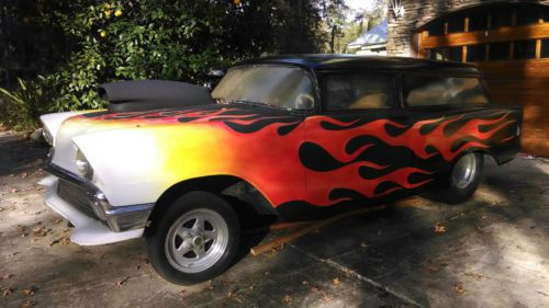 1956 chevy 2 door wagon old school drag car