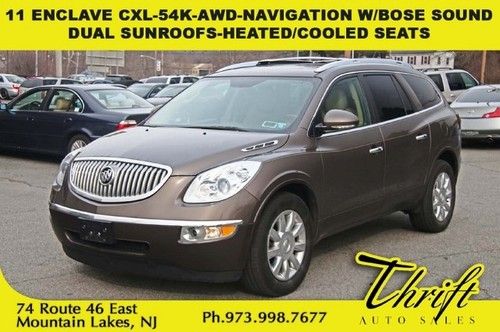 11 enclave cxl-54k-awd-navigation w/bose sound-dual sunroofs-heated/cooled seats
