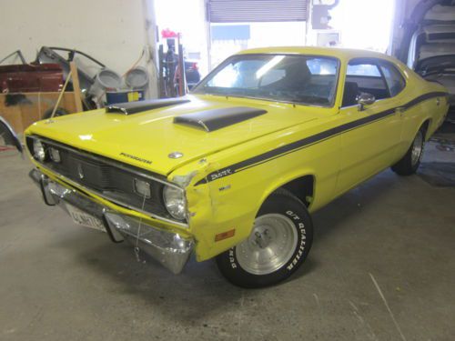 1971 plymouth duster- solid rust free california car. needs finishing.