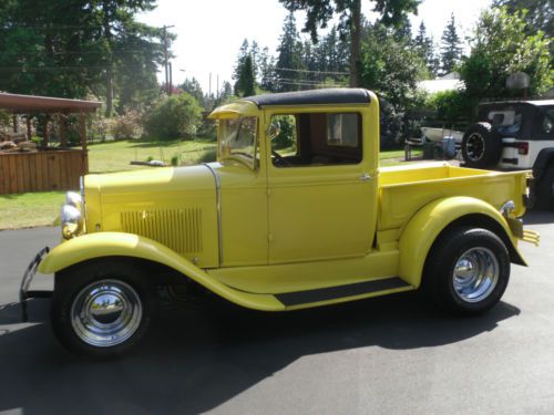 1931 ford pickup bright mustang yellow air bag lifts old truck street rod