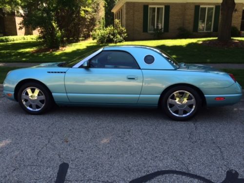2002 ford thunderbird blue convertible hard and soft tops w/rack, dust cover