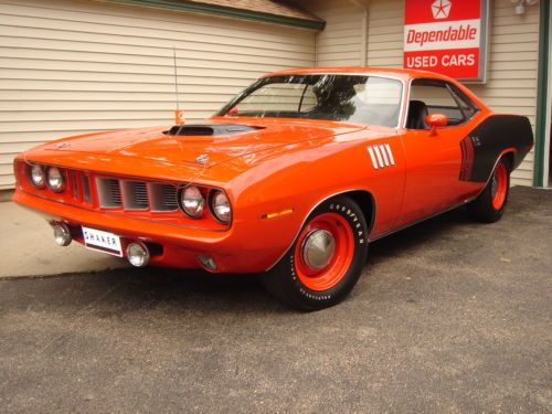 Real 4spd, 71 cuda 440-6pac shaker car, rubber bumpers, leather from factory