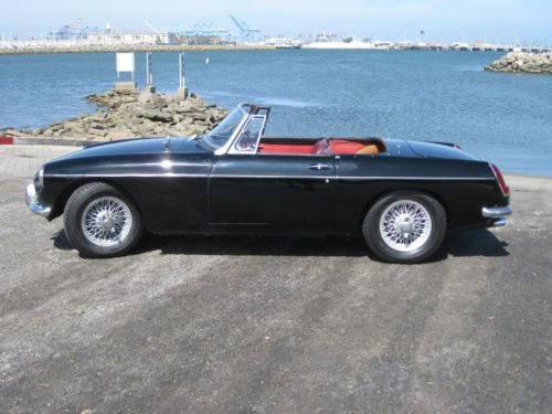 1967 mgb roadster, black plate, rust free california car, runs and drives great