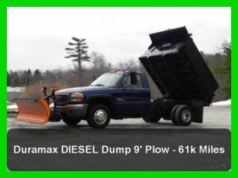 2003 gmc sierra 3500 4x4 6.6l duramax diesel - dump body - 9' plow - 61k miles