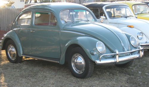 1957 volkswagen beetle base 1.2l green with red interior. repainted unrestored