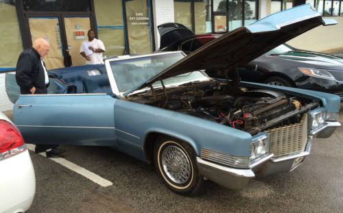 1970 cadillac deville convertible blue with blue leather interior