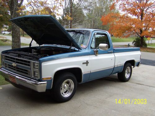 1984 chevy pickup, blue &amp; white