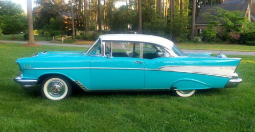 1957  chevrolet bel air  two door hard top  turquoise &amp; white  mint condition