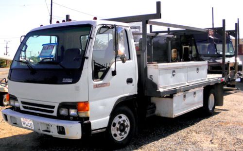 2000 isuzu npr heavy duty rack tool boxes 16&#039; flatbed pull out ramp low miles!