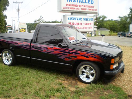 1990 chevy ss 454 pickup - black with custom flame paint job, fully restored