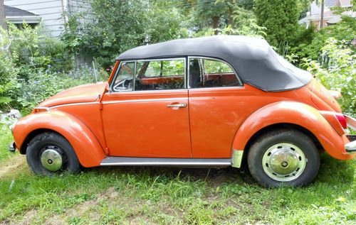 1971 convertible vw volkswagen beetle bug type 1 orange black top restoration