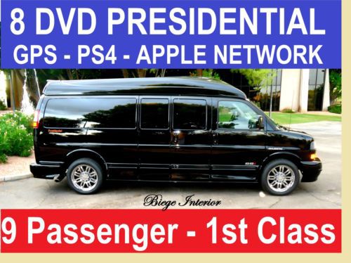 First class presidential 9 passenger conversion van, 8 tv-dvd, gps,ps4, apple