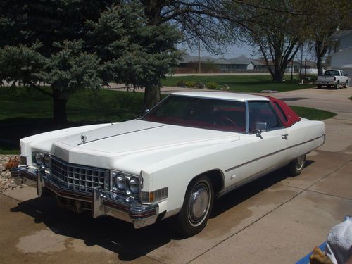 1973 cadillac eldorado - beautiful white/red 2 door hard top