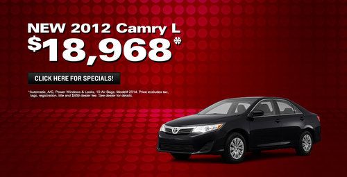 Brand new 2012 toyota camry l  sale! only $18968 save $4196 or 0% apr  call now!