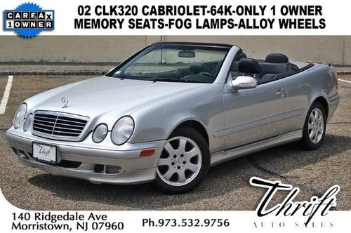 02 clk320 cabriolet-64k-only 1 owner-memory seats-fog lamps-alloy wheels